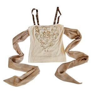 Euro Cami Top Beaded w/ Wrap Tie Detail - Size XS